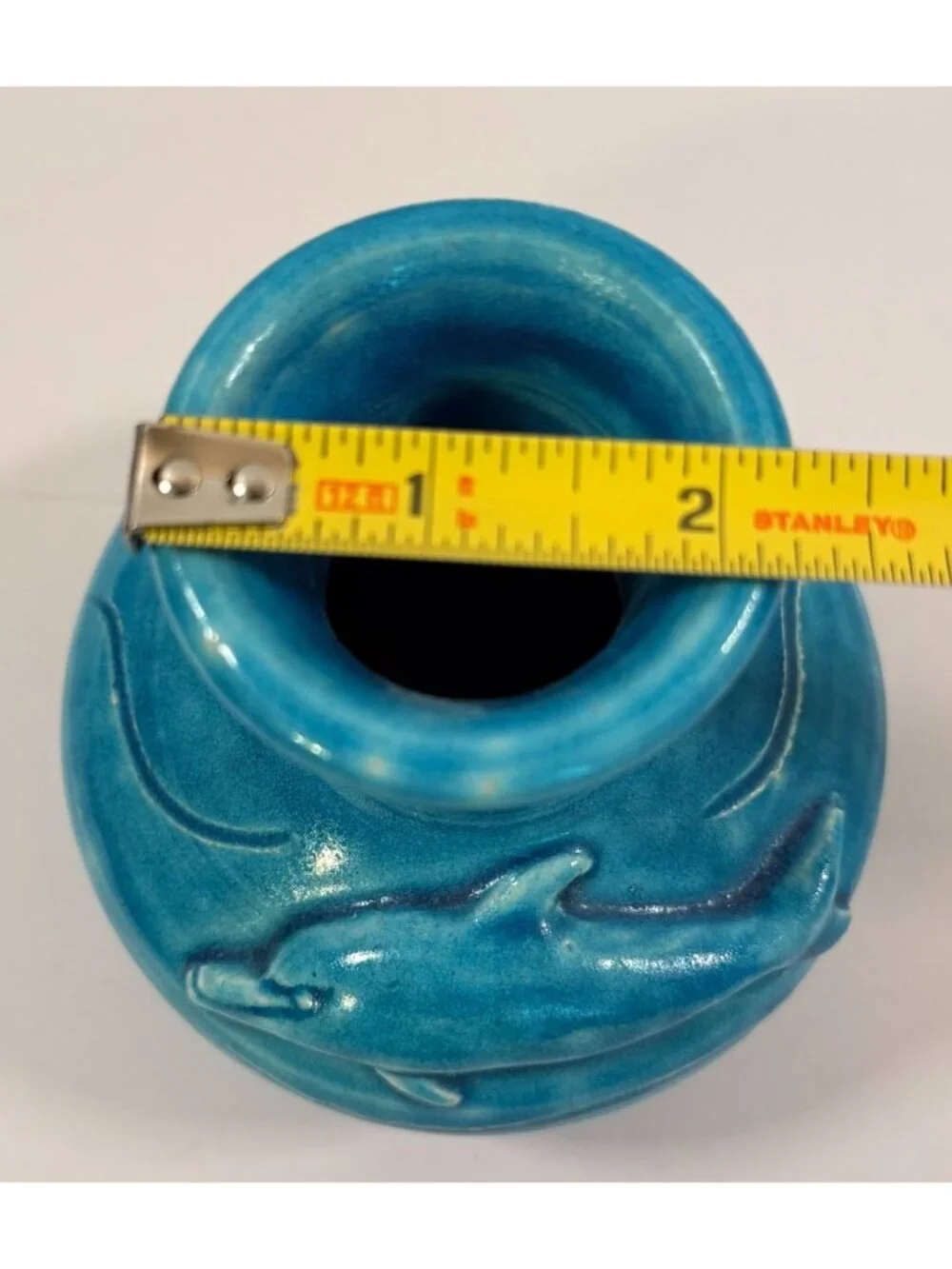 Vintage Dolphin Lagoon Ocean Blue Vase Handmade Studio Pottery 4 1/2